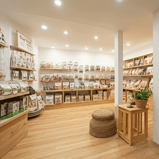 Pet shop interior with products